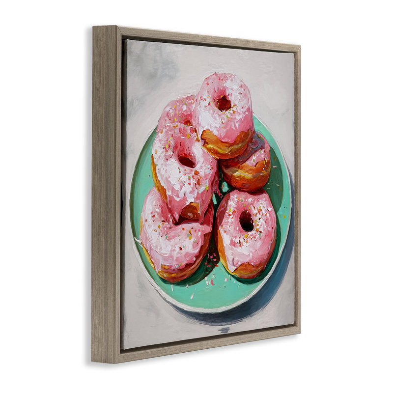 Cadre flottant rose à motif de beignets givrés, design par Tina LeCour, H 25 po x l 25 po, Montalcino orme flottant encadré