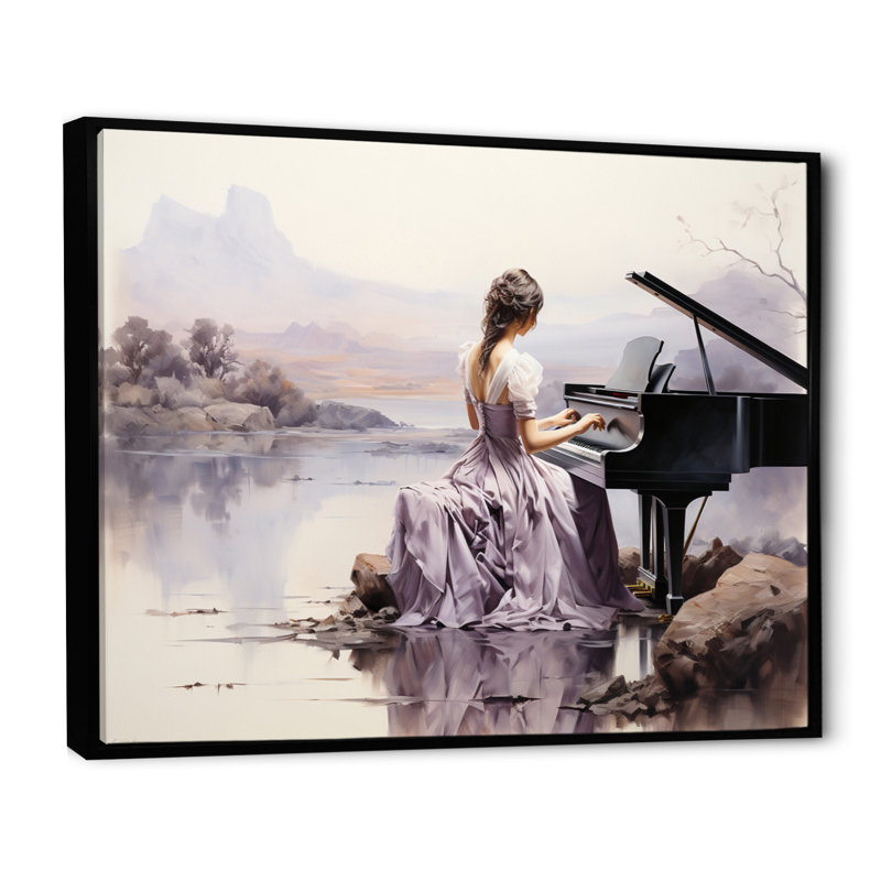 Gris, mauve, musique, harmonie mélodique - musique sur toile, H 34 po x l 44 po, Encadrement doré