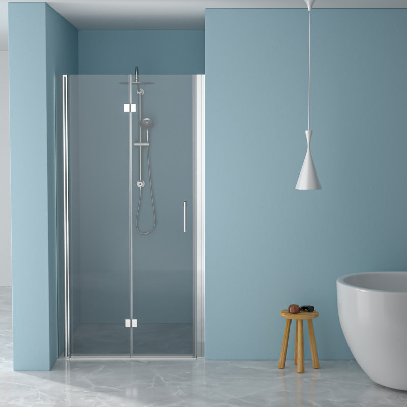 Porte de douche Bi l 36 po x H 72 po, verre trempé, cadre stable, base optimisant l'espace,