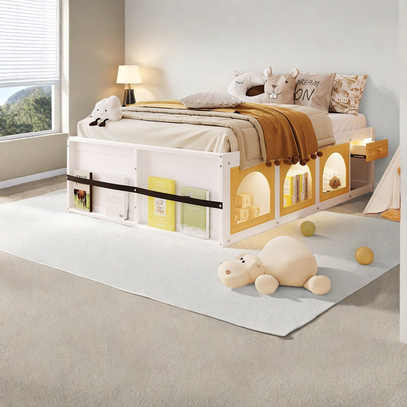 Lit plateforme en bois peu encombrant avec rangement, style moderne pour la maison