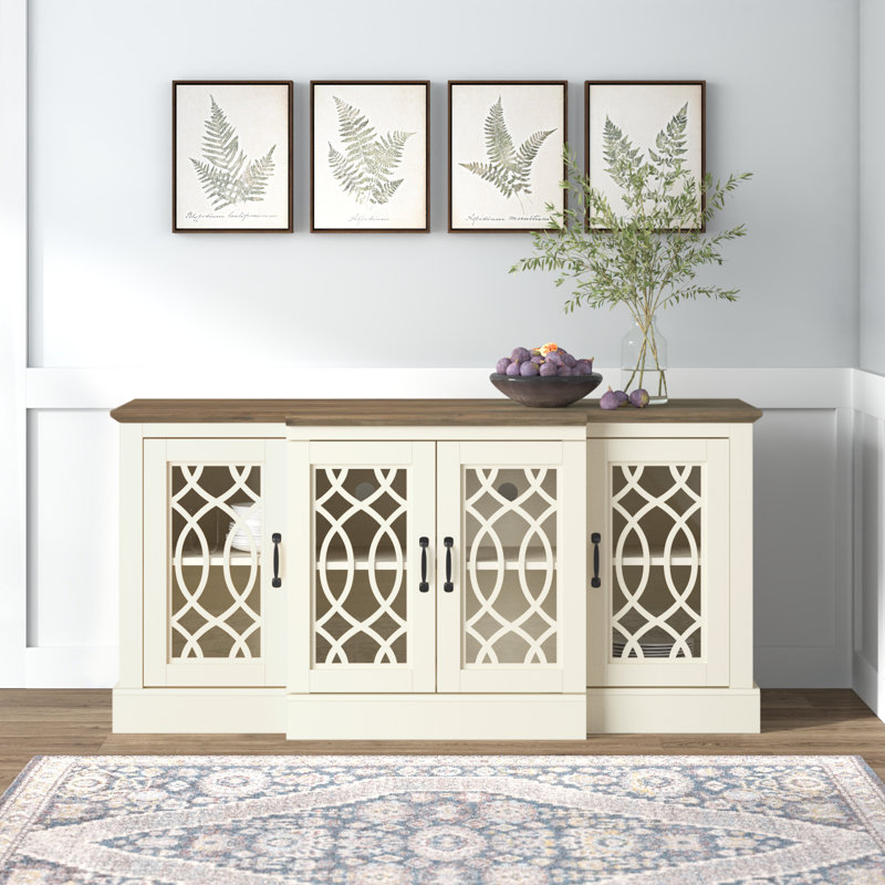 Allivia 60.4" W 4 Door Accent Sideboard with Adjustable Shelves, Ivory/Knotty Oak