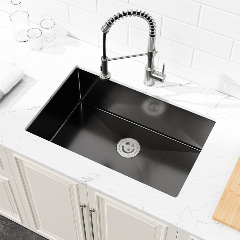 Black 304 Stainless Steel Undermount Kitchen Sink 30" X 19" - Single Bowl Workstation With Enhanced Durability And Functionality Noise-Reducing Feature