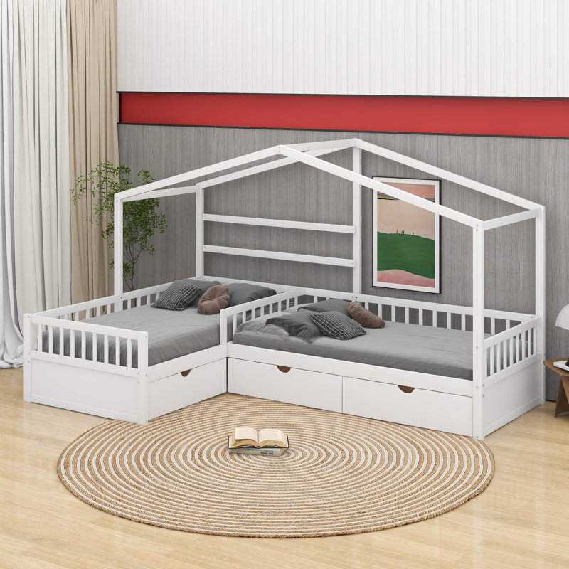 Lit plateforme simple avec tiroirs de rangement, Blanc