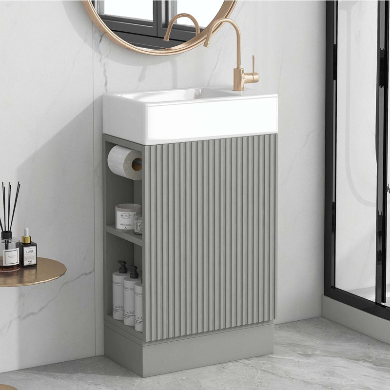 Meuble-lavabo simple 18,6 po avec plateau en bois manufacturé Kearson, Gris