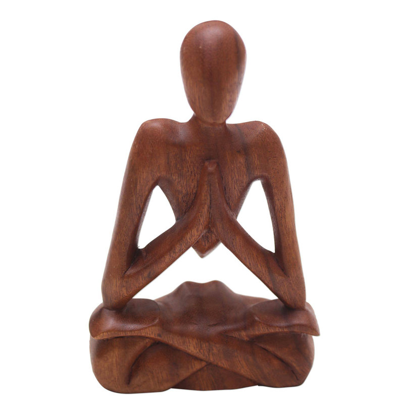 Sculpture en bois fait main méditation Lolas