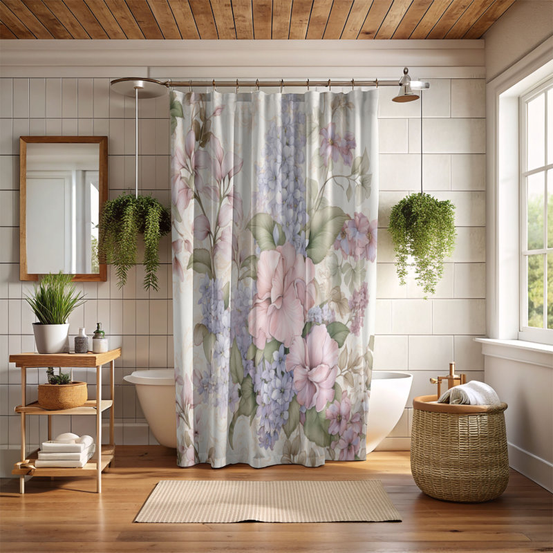 Chic Blooms - Rideau de douche standard 1 pièce, 74"H x 71"W