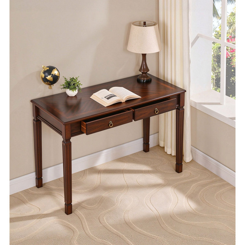 Table d'ordinateur d'écriture vintage en bois massif avec 2 tiroirs de rangement