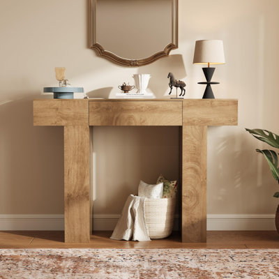Console de 47 po de long avec tiroir, table de canapé rectangulaire en bois derrière le canapé, tables de couloir de maison de ferme de style industriel