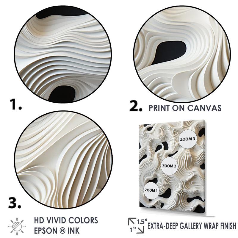 Vagues monochromes en noir et blanc, H 40 po x l 30 po x P 1,5 po, Cadre flottant doré