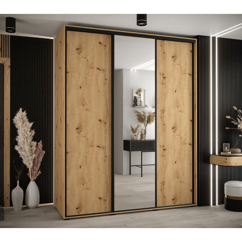 Aykan 3 Door Manufactured Wood Wardrobe, Oak Artisan