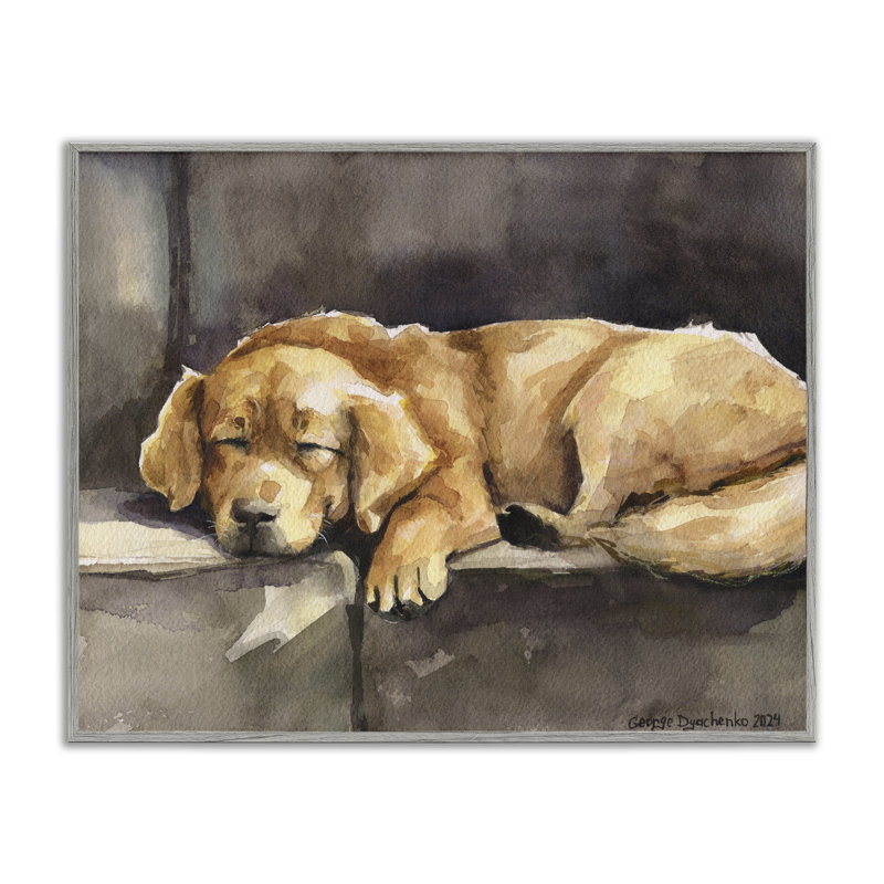 Golden retriever endormi, estampe numérique par George Dyachenko, H 24 po x l 30 po, Estampe numérique Farmhouse