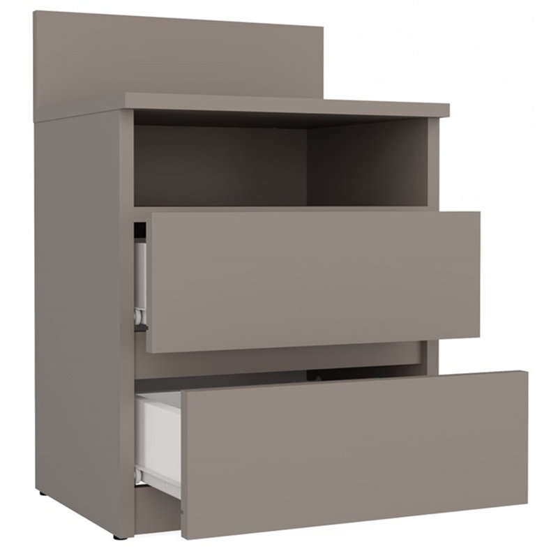 Taahir 2-Drawer Bedside Table with Open Shelf 40 cm Grey