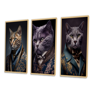 " Stylish Cat in Fancy Blue Fashion Design " 3 Piece Art Set