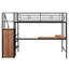 Lit mezzanine simple en métal noir avec bureau et grille. Fabrication robuste, compatible avec n'importe quelle pièce. Économisez de l'espace en tant que tablettes sous l'armoire. Polyvalent pour diverses utilisations. Dimensions: L 94 po x l 40,9 po x H 67,9 po