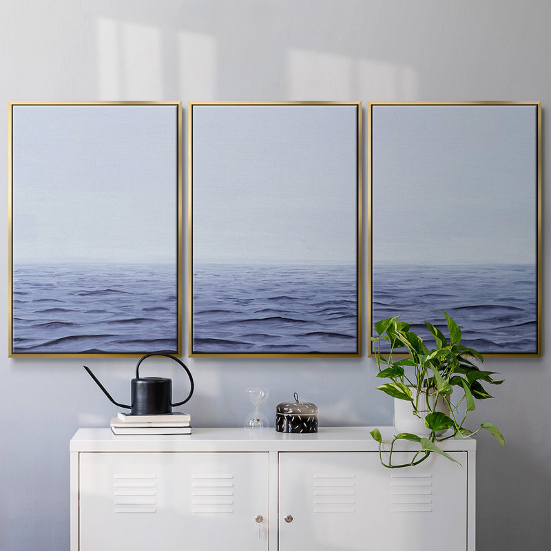 Grayscale Seascape I - Toile encadrée multi-pièces, H 24 po x l 48 po x P 2 po, Or