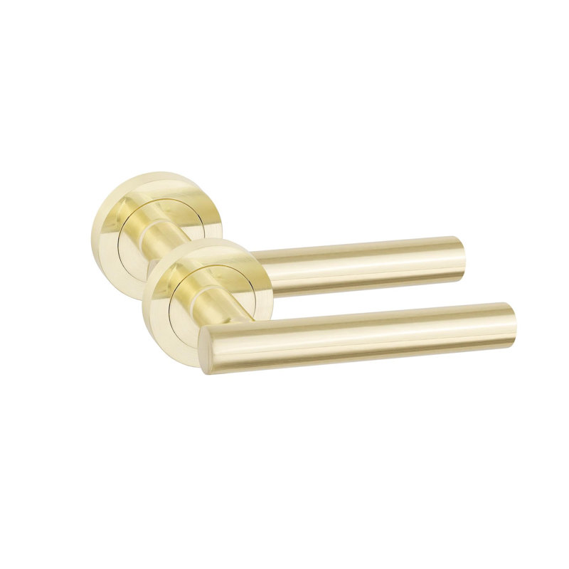 1 Set Straight T-Bar Design Door Handles in Satin Brass Finish with Tubular Latch and 1 Pair of 3" Ball Bearing Hinges