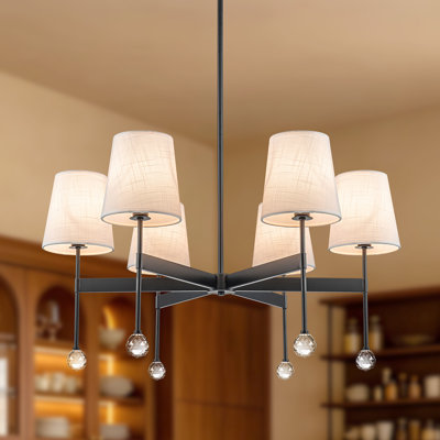 Agathon 6 - Light Dimmable Classic / Traditional Chandelier With White Linen Shades