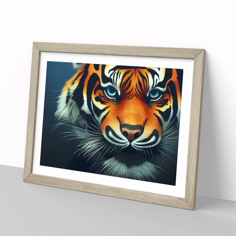 Fierce Tiger - Single Picture Frame Print, 46cm H x 64cm W x 2cm D, Oak