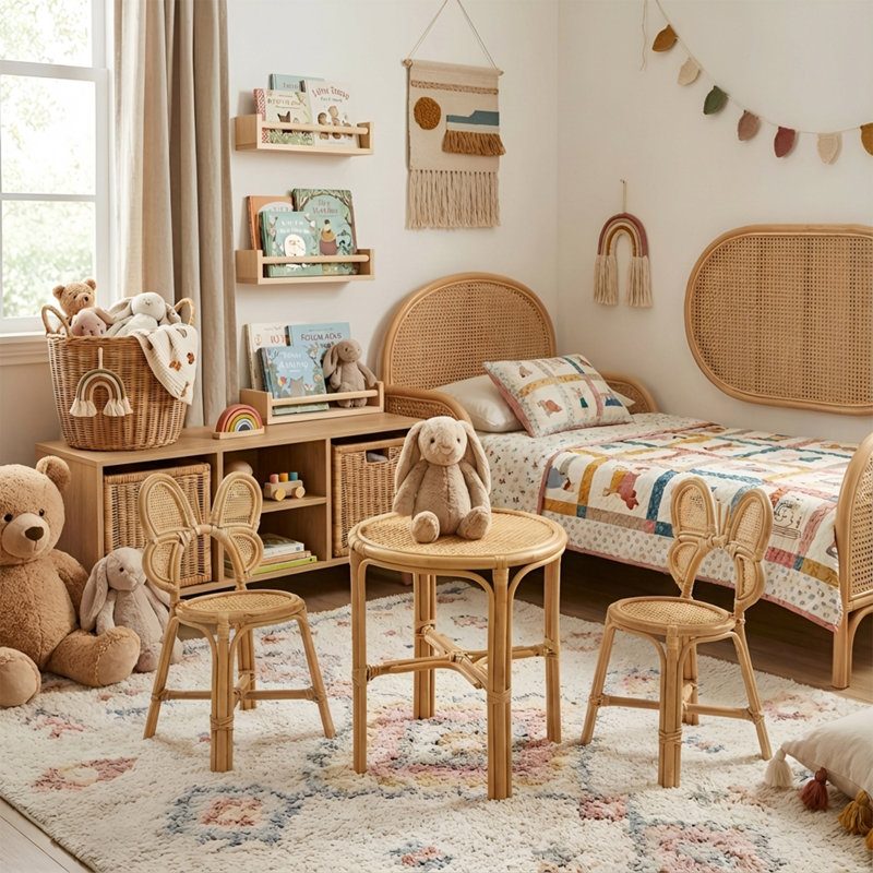 Rattan Kids Table Sets, 3 Pieces: Table, 2 Chairs