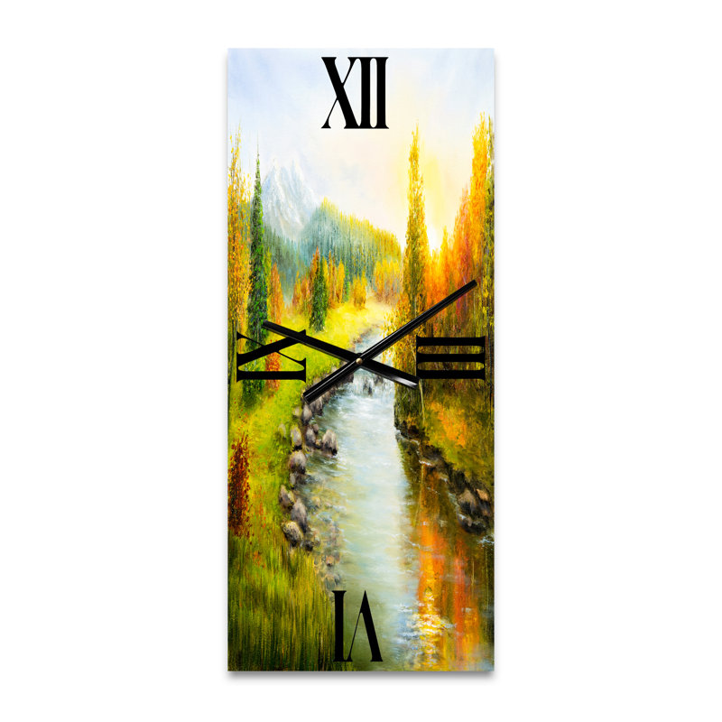 Horloge murale paysage d'automne avec montagnes et rivière, Grand