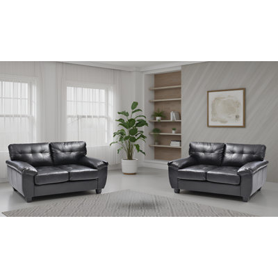 Rimouski Black Faux Leather Loveseat Set Of 2