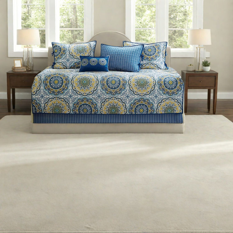 Elegant Reversible Cotton Bedding Sets, Blue Modern Design For Twin Daybed
