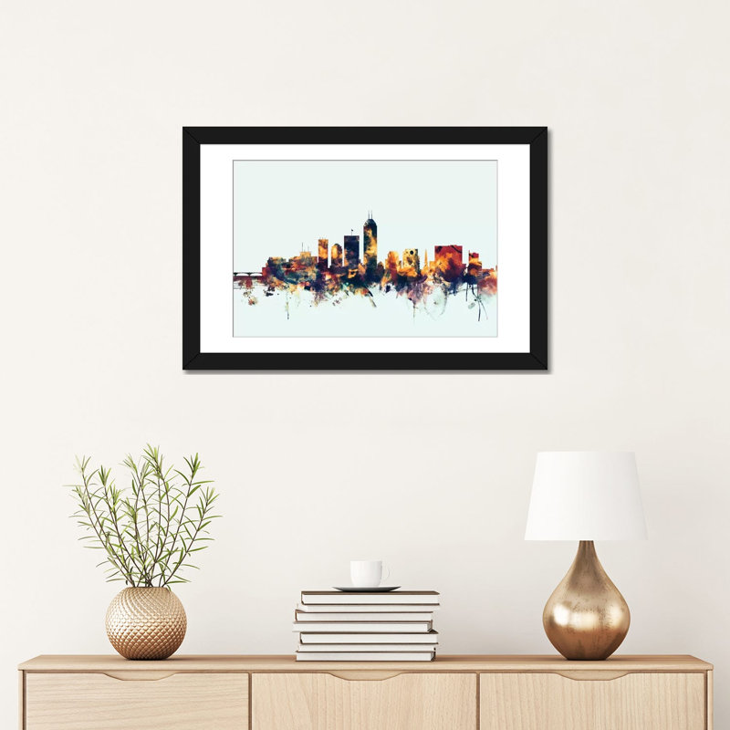 Série d’horizons : indianapolis, indiana, états-unis sur un bleu, reproduction d’art sur toile tendue, Blanc