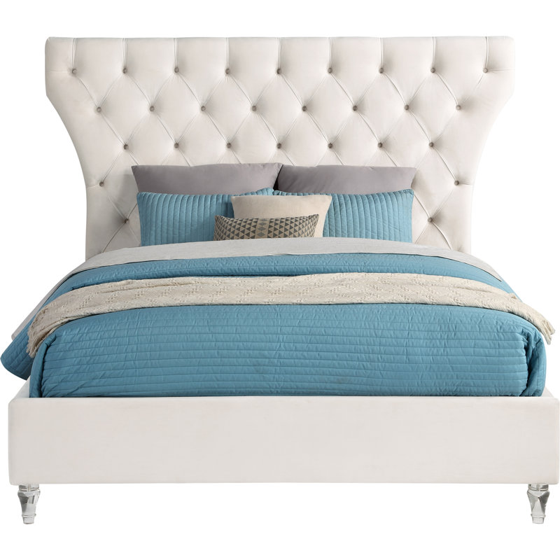 Kira Dympha Velvet Bed, Cream Velvet, King