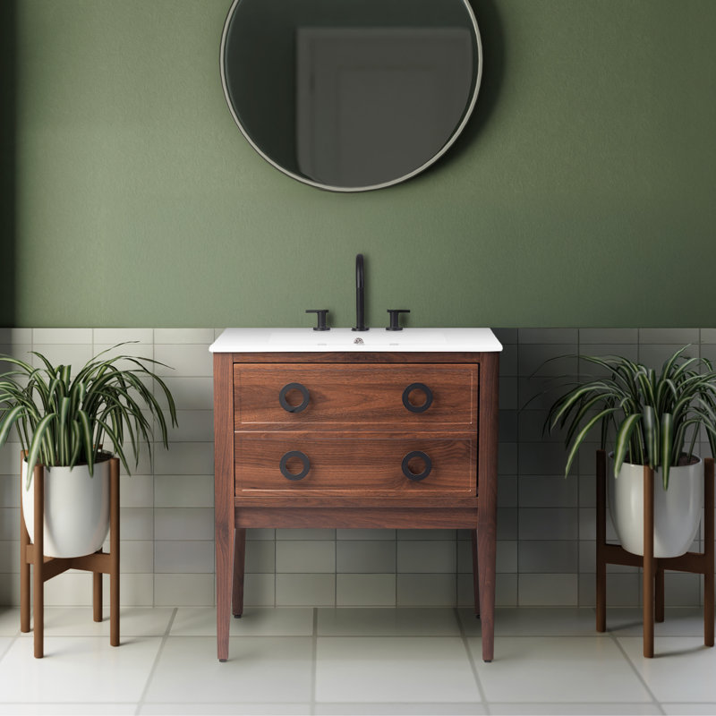 Corbin l 30 po x P 18 po x H 33 po Base de meuble-lavabo autoportant moderne à 1 tiroir seulement (lavabo non inclus), noyer