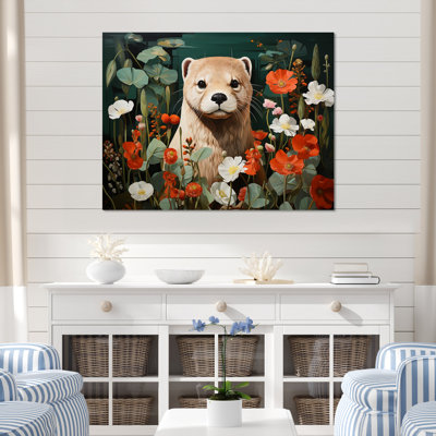 Brown Curious Otter In Blooming Meadow - Otterwall Art