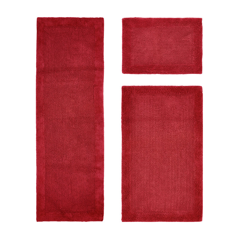 Ensemble de tapis pour salle de bain réversible 100% coton 2370 g / m² Merkel - ultra doux, très absorbant, lavable à la machine, certifié OEKO-TEX, idéal pour la douche, la baignoire et le meuble-lavabo, rouge