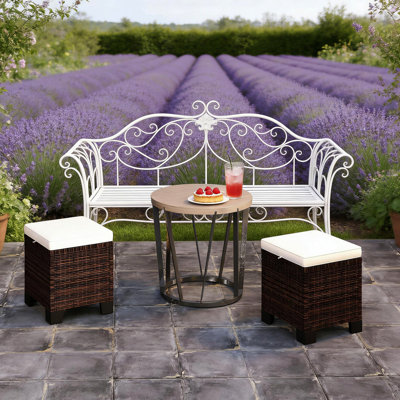 Ensemble de 2 repose-pieds cubiques style osier pour l'extérieur / patio - Beige