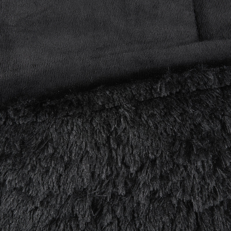 Brielle Shaggy Faux Fur Comforter Set with Faux Mink Reverse, Twin/Twin XL Comforter + 1 Standard Sham, Black