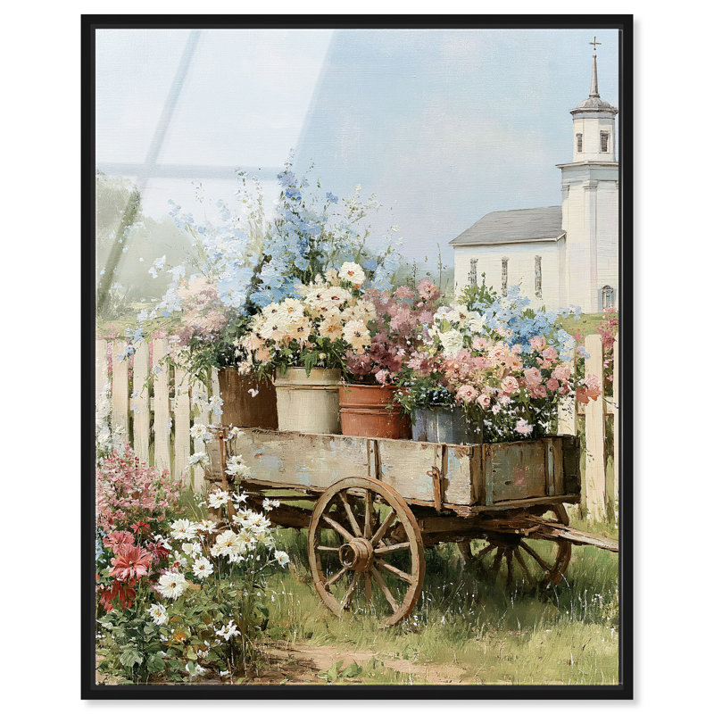 Floral Wagon I, impression sur acrylique, art de salon rétro par, H 21 po x l 17 po, Cadre noir