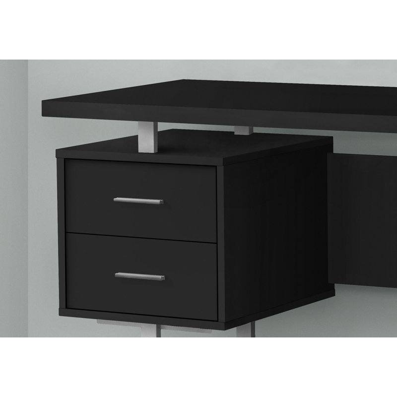 Jazarian Computer Desk, Home Office, Laptop, Left, Right Set-up, Storage Drawers, Work, 30" H x 60" W x 24" D, Black, Chrome