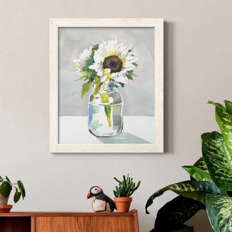 Tournesol I - peinture sur toile encadrée, H 20 po x l 17 po x P 1,5 po, Cadre blanc
