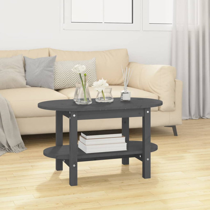 Tajana Solid Wood Four Leg Coffee Table with Storage, Grey, 45cm H x 80cm W x 45cm D