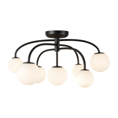 Maysonet 27-in Matte Black Flush Mount with Opal Glass
