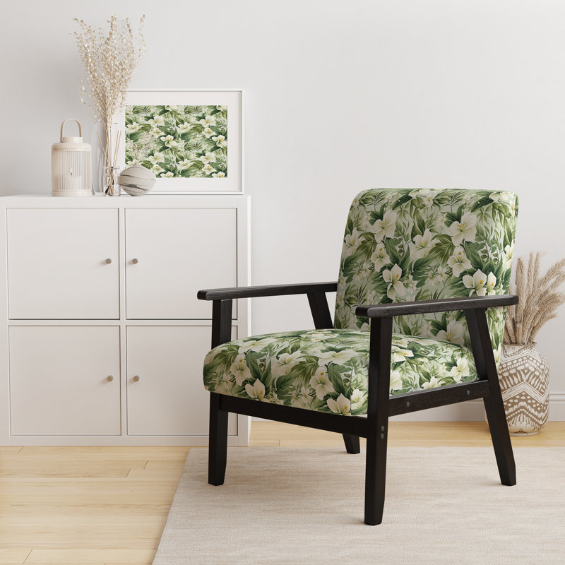 Fauteuil rembourré d'appoint tropical D, Motif tropical floral minimaliste II