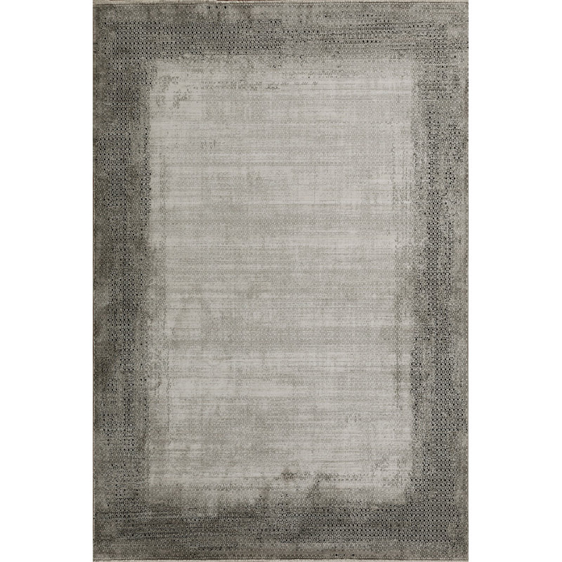 Tapis rectangulaire gris / brun clair en viscose / acrylique tissé à la machine, Rectangle 5 pi 3 po x 7 pi 7 po