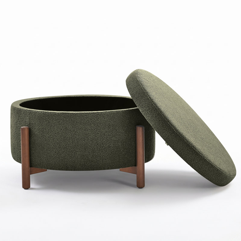 Repose-pieds rond avec rangement 31,7 "avec pieds en bois massif, repose-pieds multi-usage, GREEN