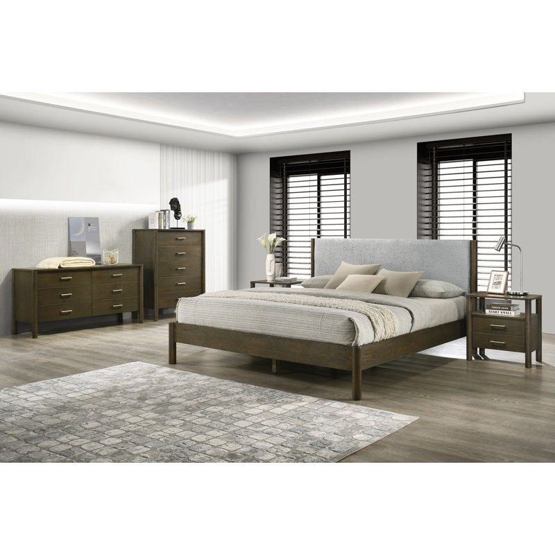 Nantucket - Modern Grey Fabric + Wenge Bed, Queen