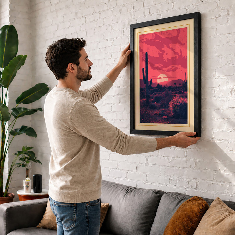 Desert at Sunset Rustic - Framed Print, Oak, A3 - 42.0 x 29.7 cm