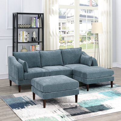 Contemporary 5Pcs Modular Sectional Set One Arm Chairs Armless Chair Ottoman L-Shaped Sectional Mineral Morgan Fabric