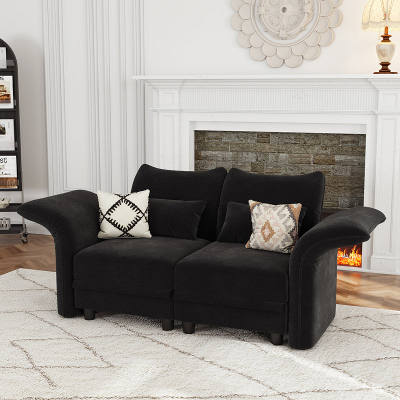 Causeuse à accoudoirs arrondis 63 po Khadijia, Microfibre noire / microsuède