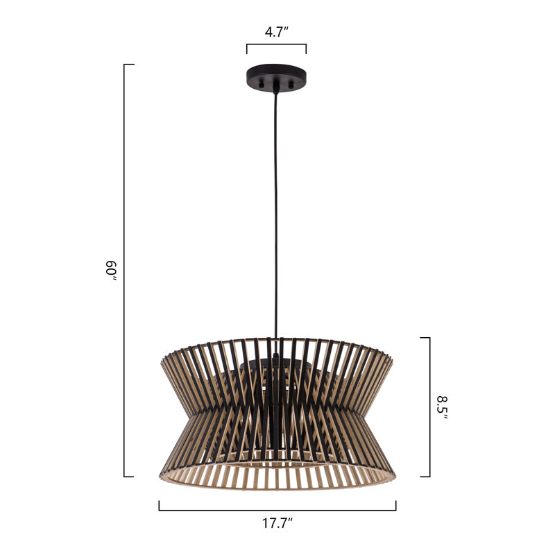 Arba 3-Light Dimmable Solid Wood Drum Chandelier, Black