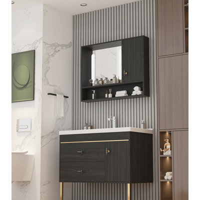 Meuble-lavabo mural 32 po avec lavabo en céramique et armoire à pharmacie avec miroir DEL 32 po