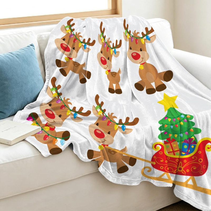 Jeté transparent en flanelle molletonnée, imprimé mignon d'un côté de renne de Noël, Throw 40" x 50"