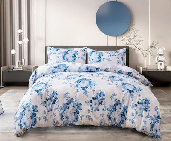 Aldarcy Floral Duvet Cover Set with Pillowcases, Double - 2 Pillowcases, Vinatge Blue
