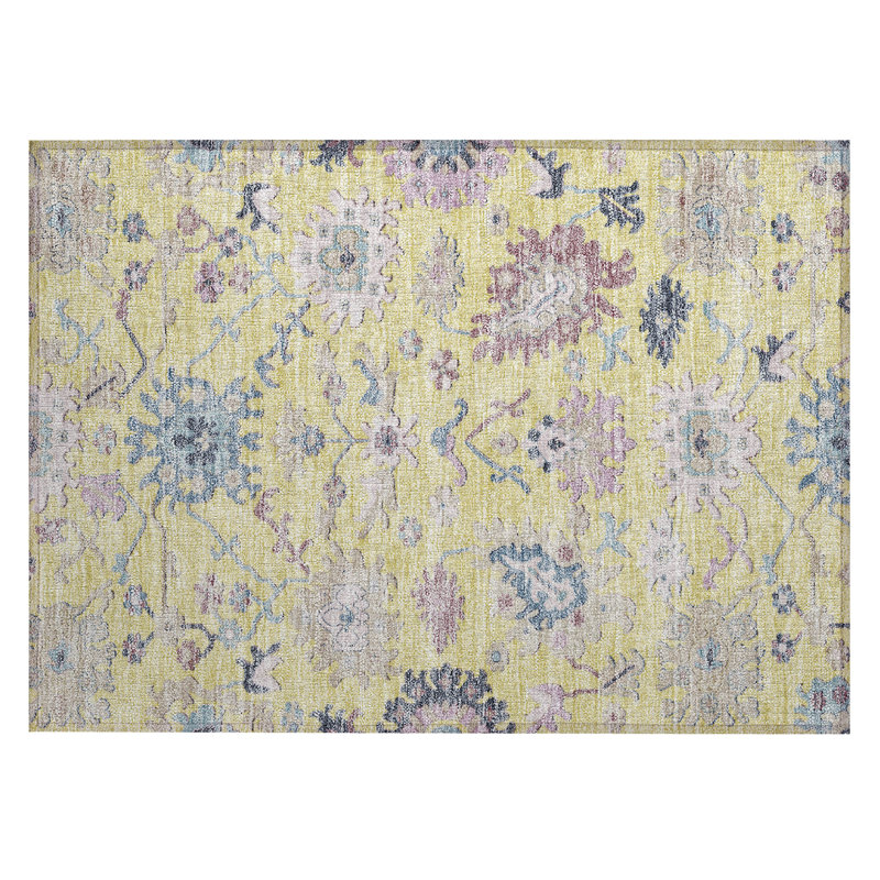 Yellow Rectangular Washable Synthetic Flat Woven Rug 30" x 20"